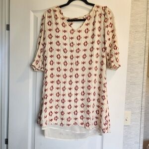 Skies Are Blue Red and Cream Blouse Size M Euc